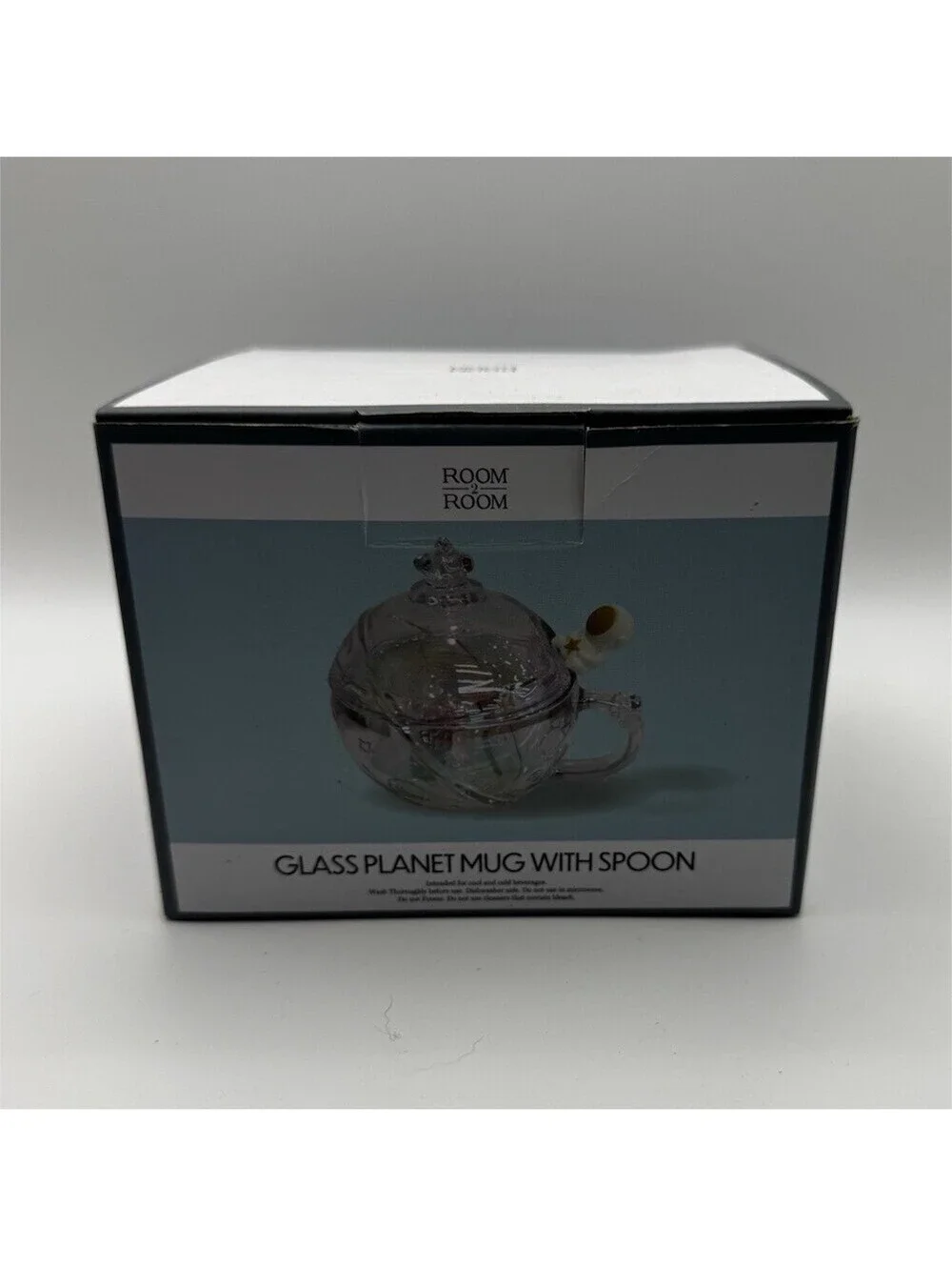 Room 2 Room Glass Planet Mug with Astronaut Spoon Iridescent New In Box Space
